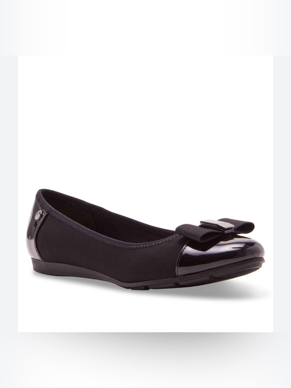 Anne Klein Black Patent Cap-Toe Bow Flats